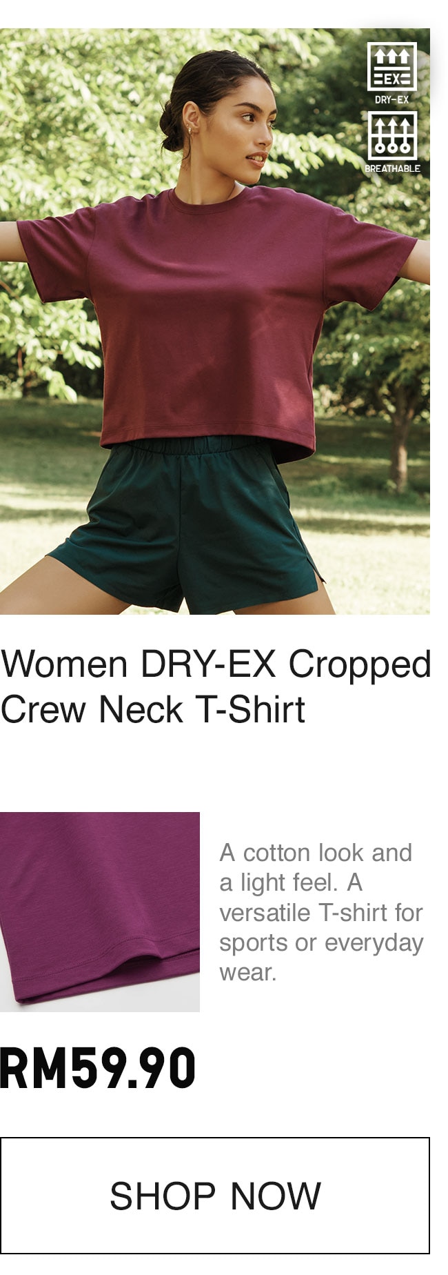 WOMEN DRY-EX CROPPED T-SHIRT