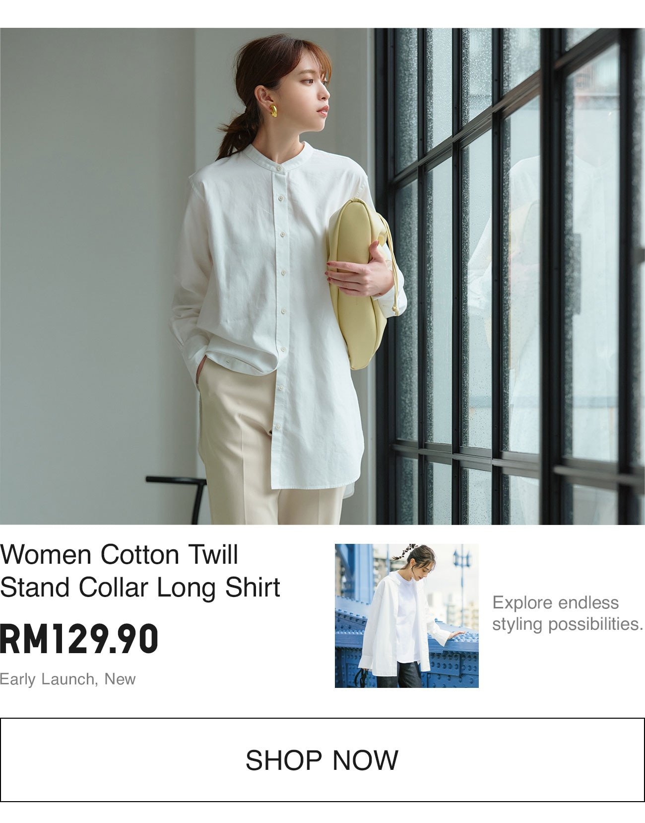 WOMEN COTTON TWILL LONG SHIRT