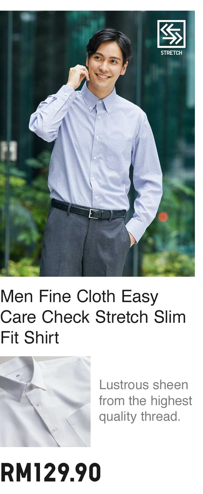 MEN FINE CLOTH EASY CARE CHECK STRETCH SLIM FIT SHIRT