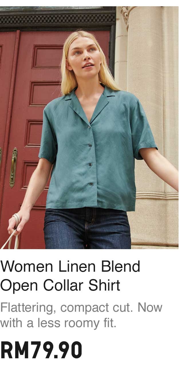 WOMEN LINEN BLEND OPEN COLLAR SHIRT