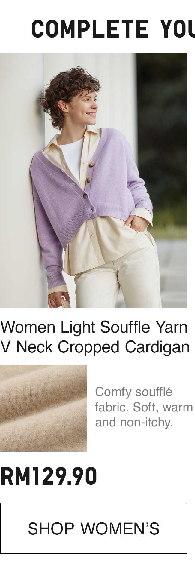 Women LIGHT SOUFFLE YARN V NECK CROPPED CARDIGAN