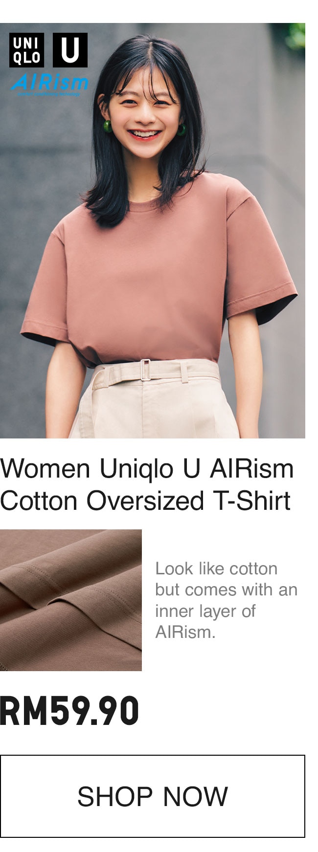 WOMEN UNIQLO U AIRISM COTTON OVERSIZED TSHIRT