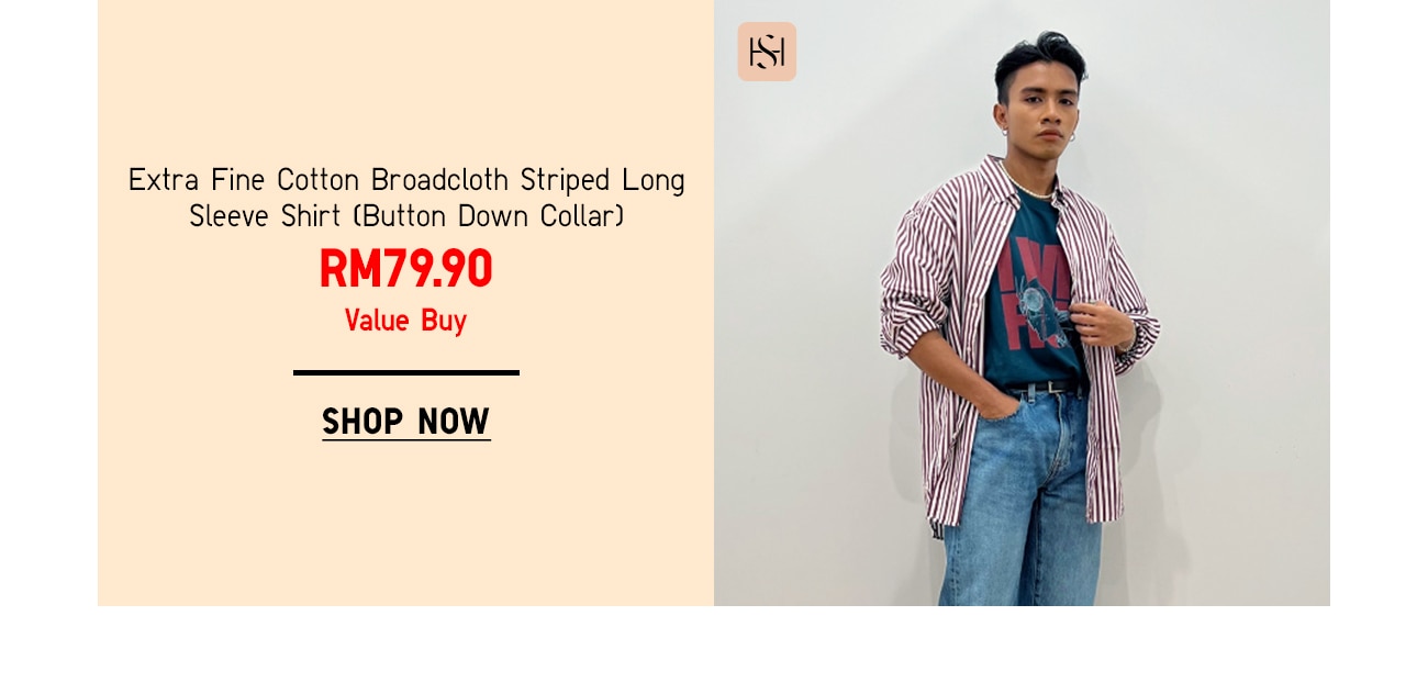 Extra Fine Cotton Broadcloth Striped Long Sleeve Shirt (Button Down Collar)