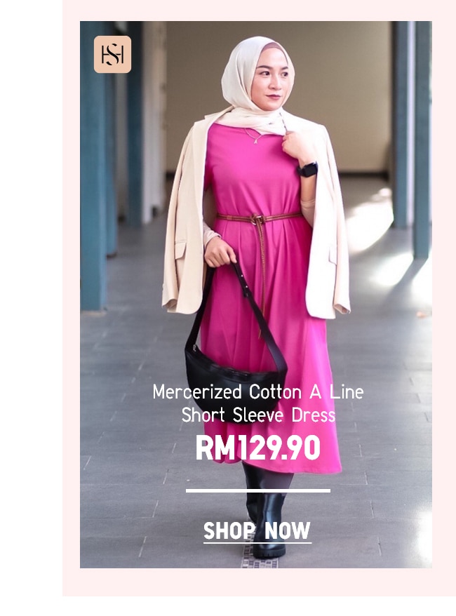 Mercerized Cotton A Line Short Sleeve Dress