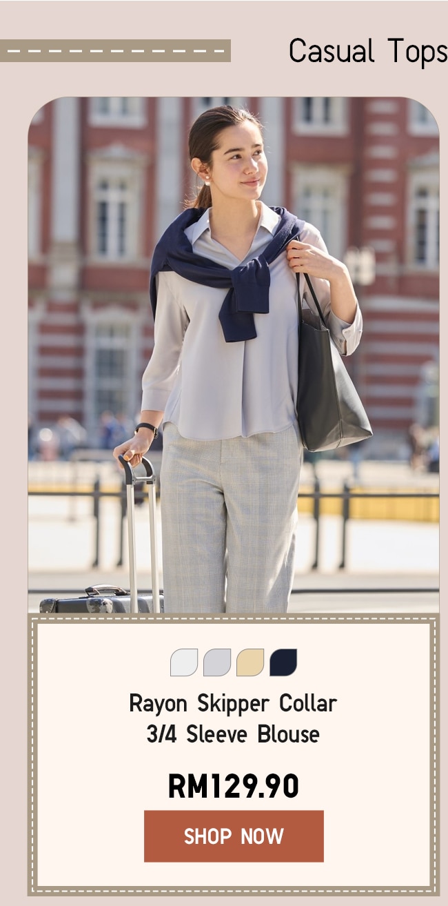 Rayon Skipper Collar 3/4 Sleeve Blouse