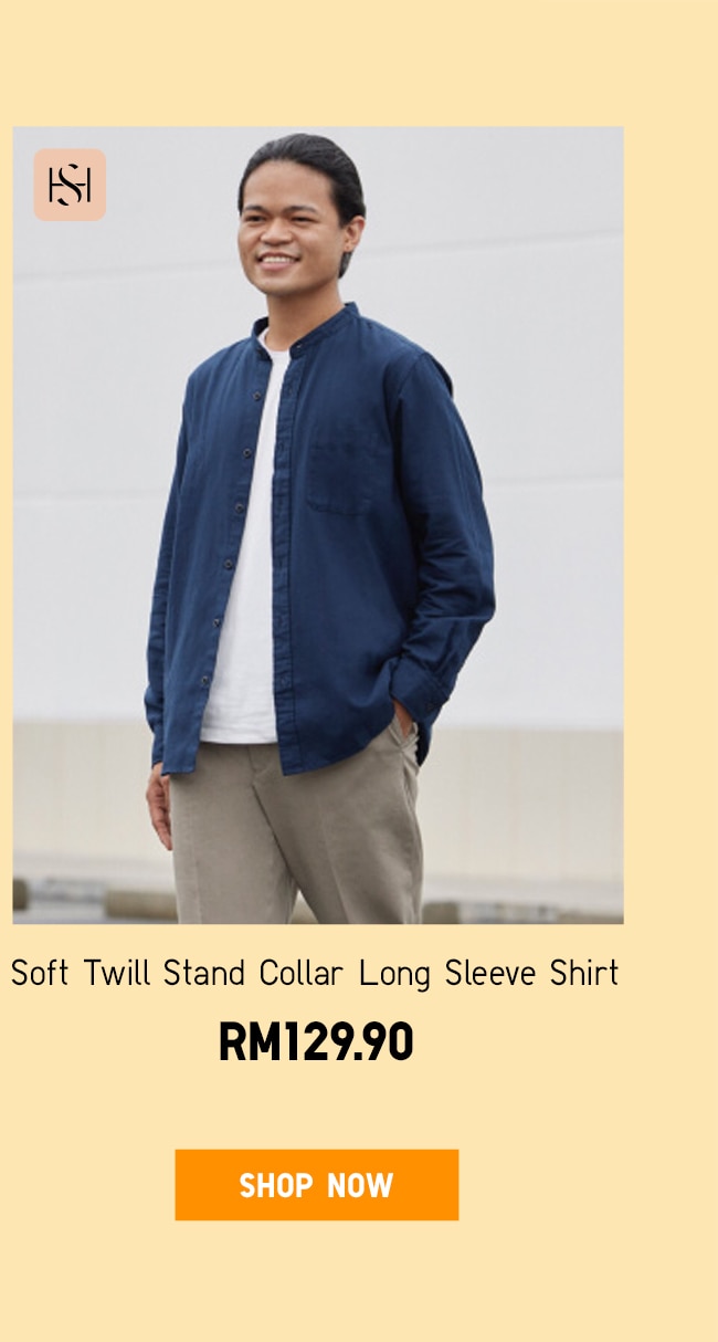 Soft Twill Stand Collar Long Sleeve Shirt