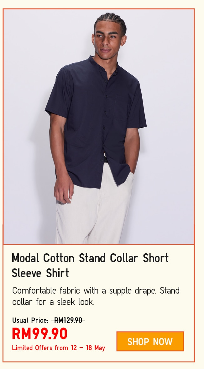 Modal Cotton Stand Collar Short Sleeve Shirt