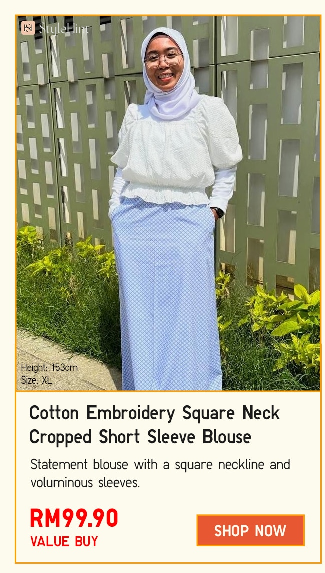 Cotton Embroidery Square Neck Cropped Short Sleeve Blouse