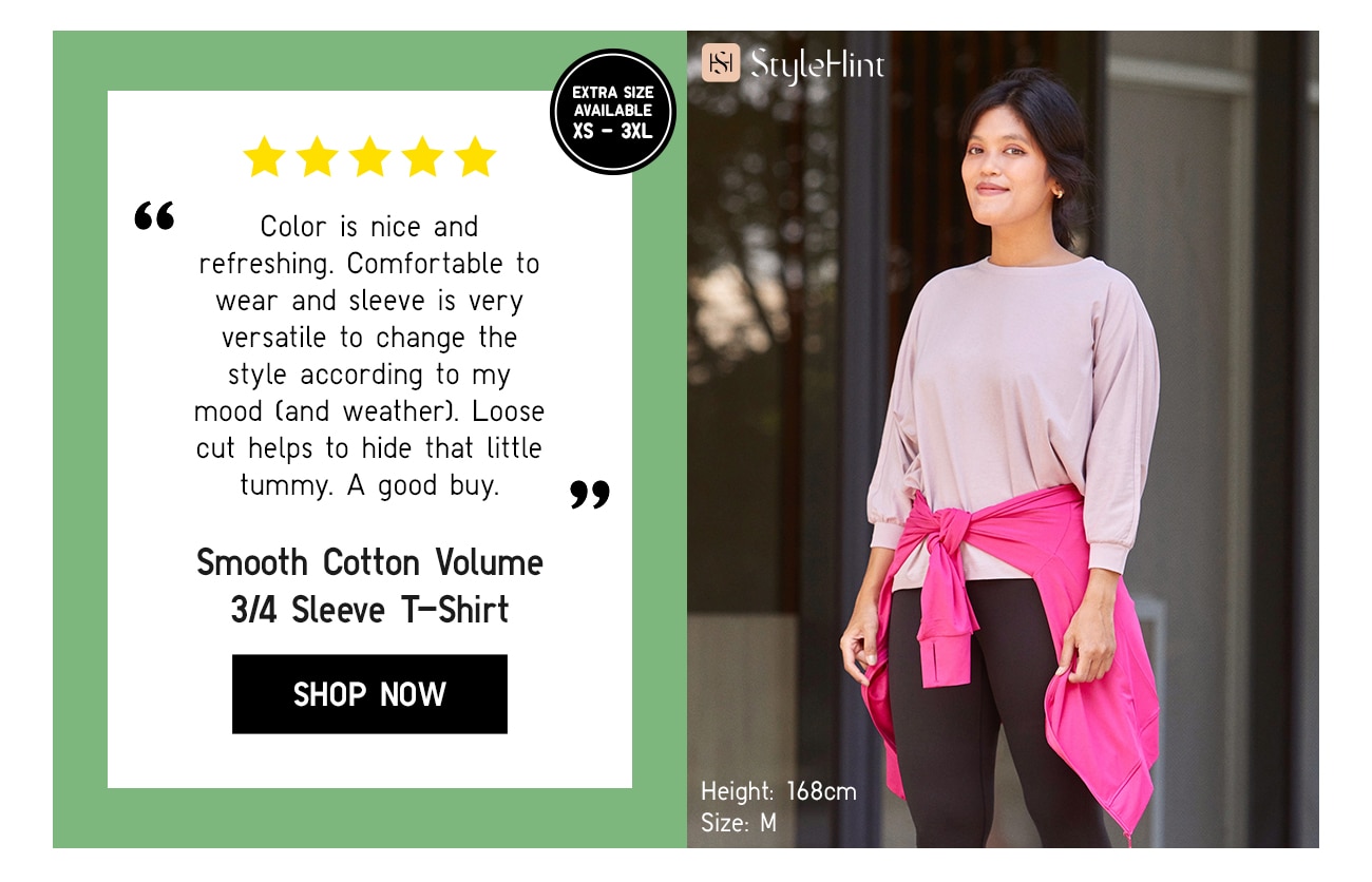 Smooth Cotton Volume 3/4 Sleeve T-Shirt