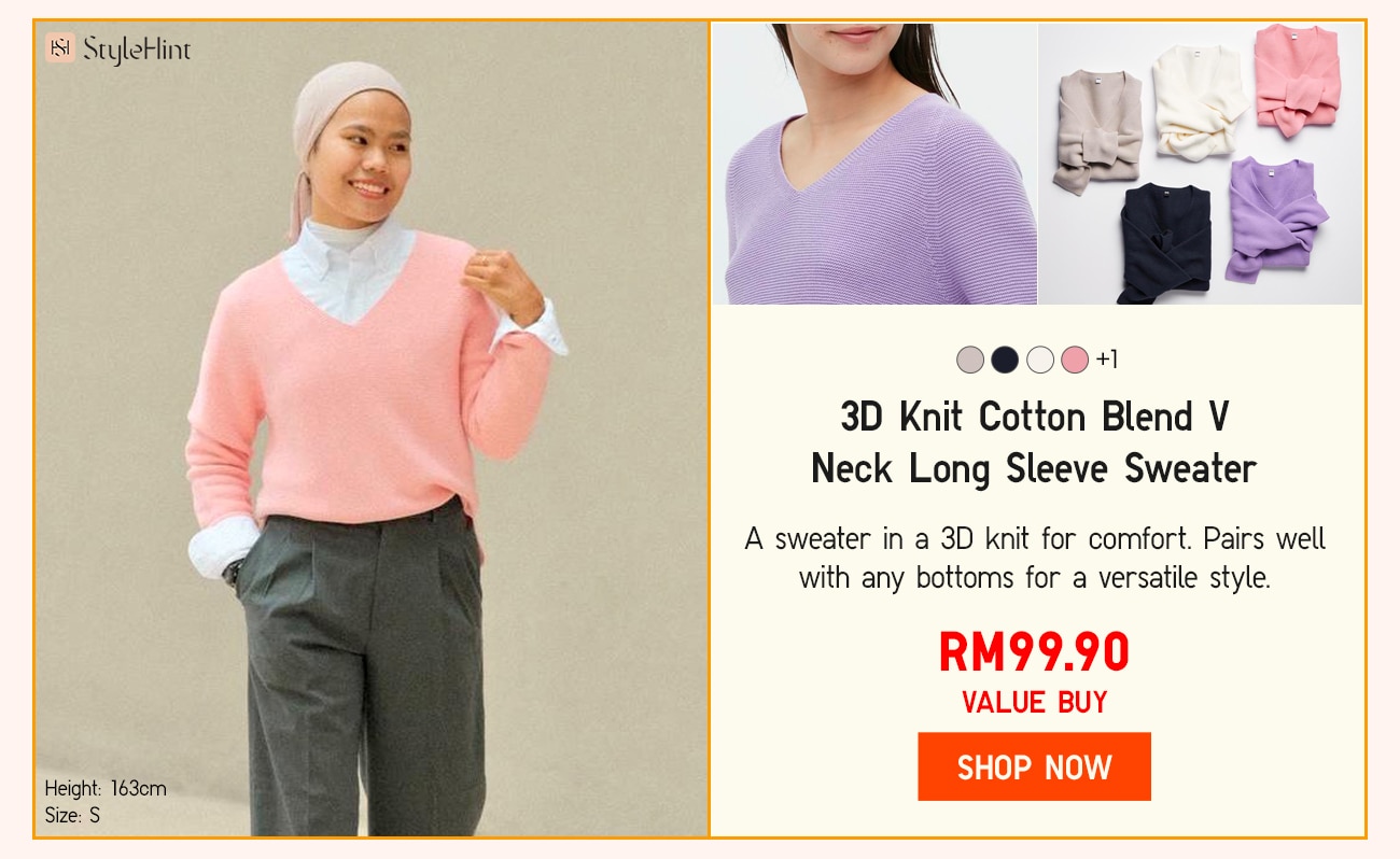 3D Knit Cotton Blend V Neck Long Sleeve Sweater