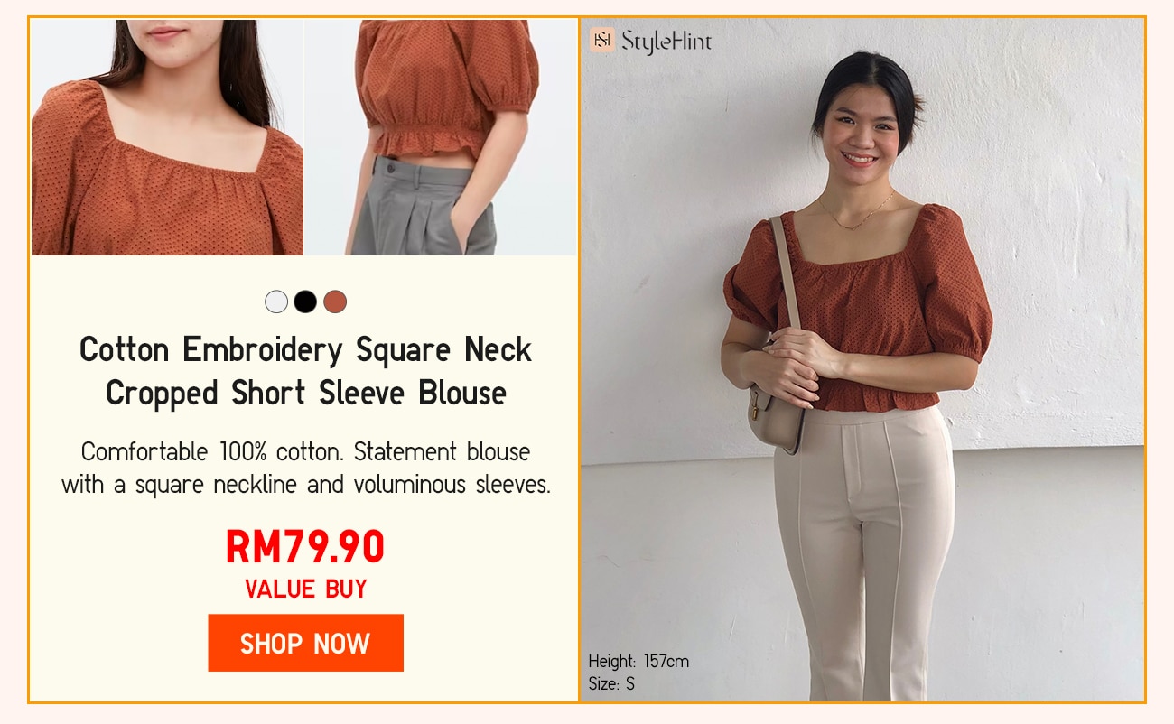 Cotton Embroidery Square Neck Cropped Short Sleeve Blouse