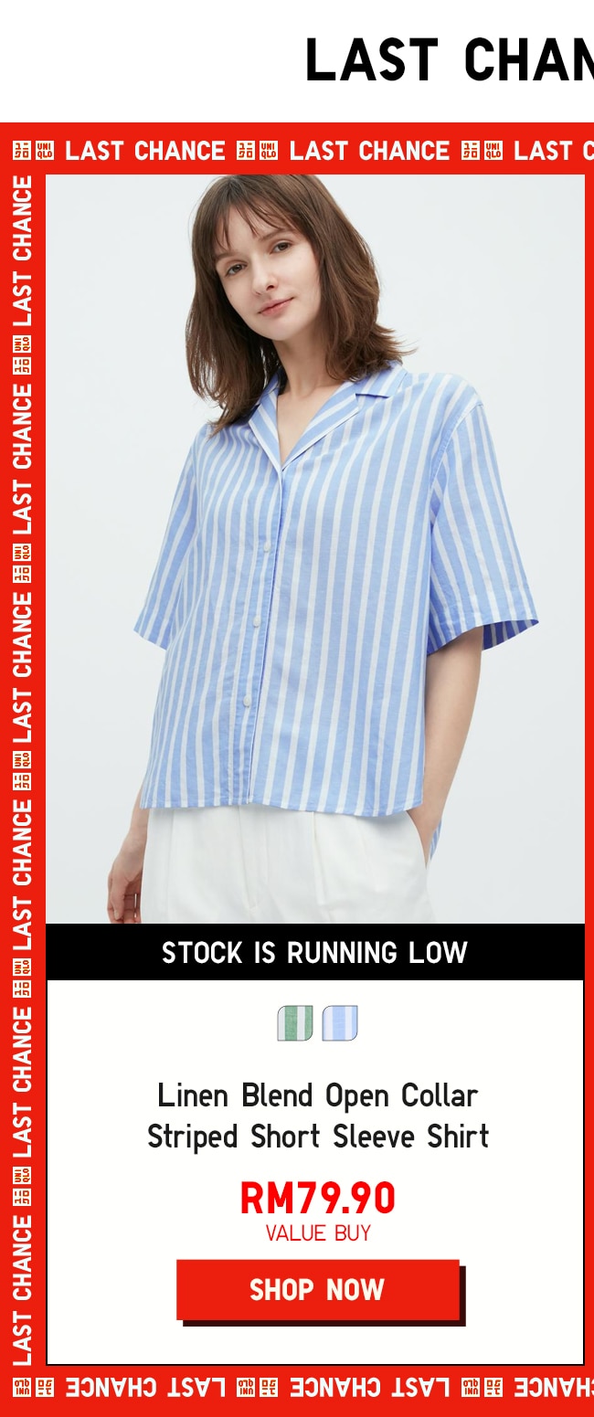 Linen Blend Open Collar Striped Short Sleeve Shirt