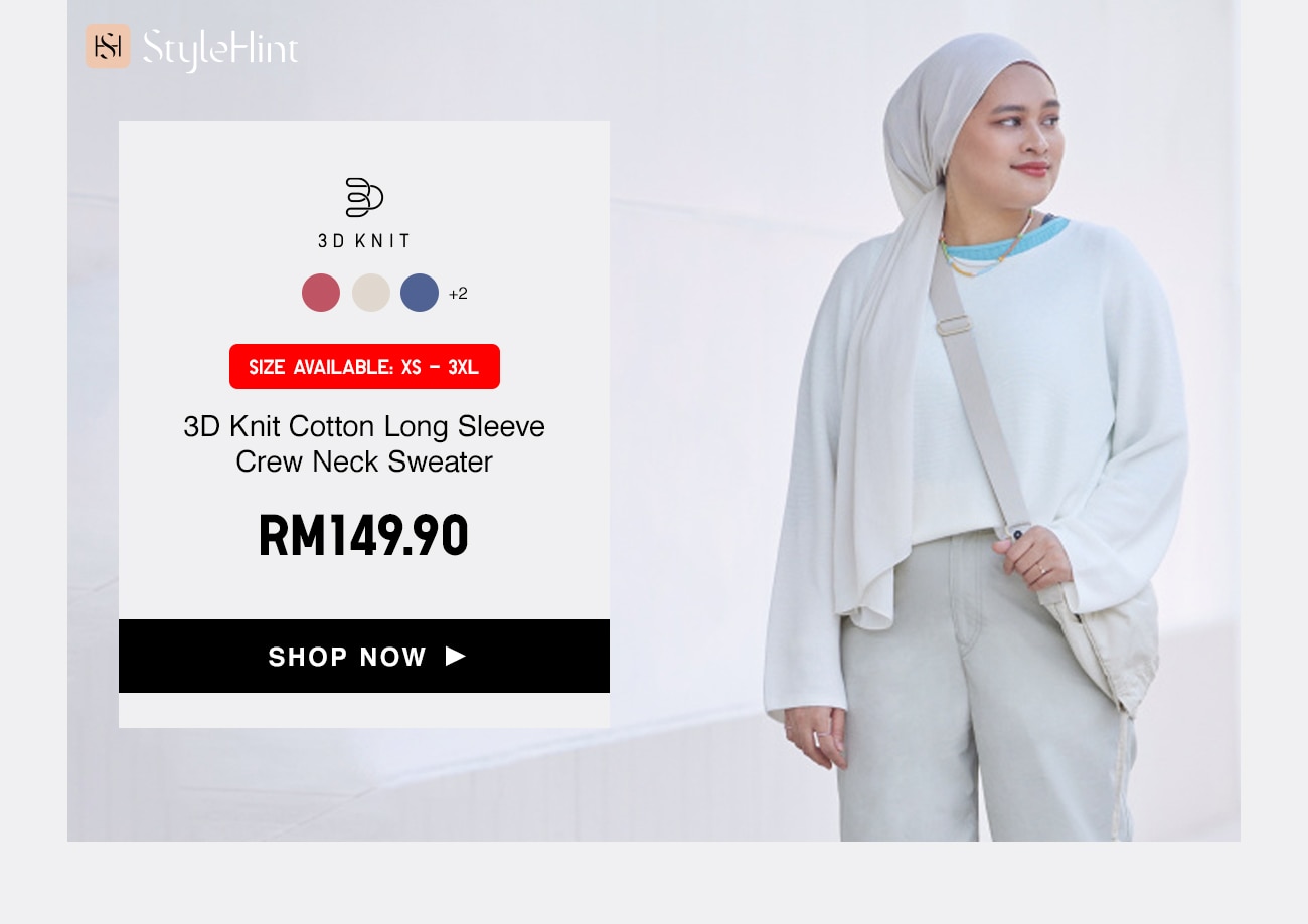 3D Knit Cotton Long Sleeve Crew Neck Sweater