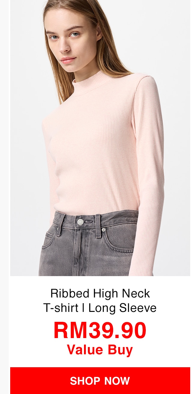 Ribbed High Neck T-shirt | Long Sleeve