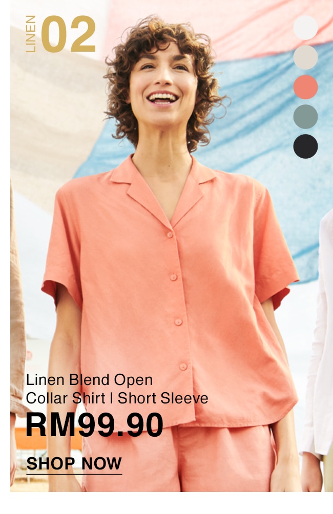 Linen Blend Open Collar Shirt | Short Sleeve