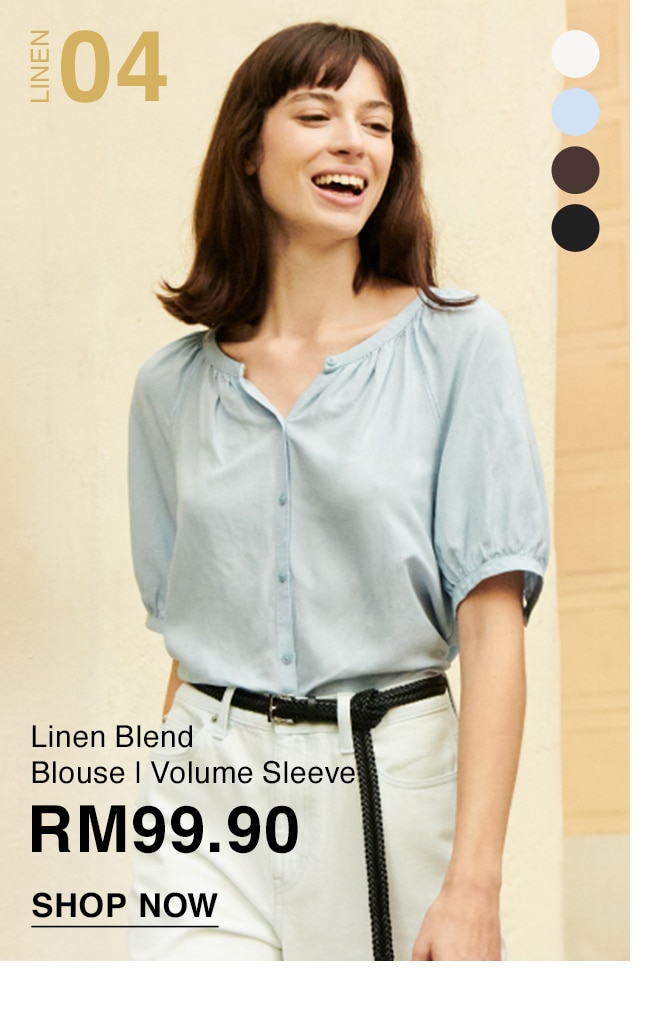 Linen Blend Blouse | Volume Sleeve