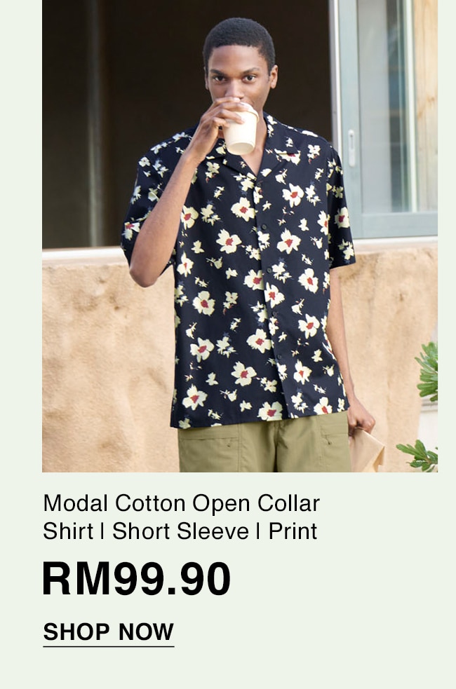 Modal Cotton Open Collar Shirt | Short Sleeve | Print