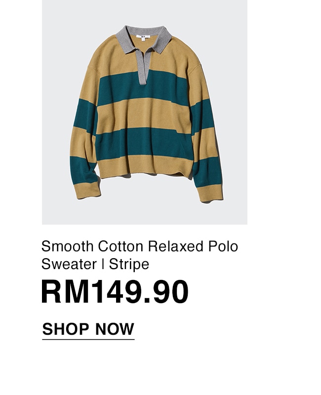 Smooth Cotton Relaxed Polo Sweater | Stripe