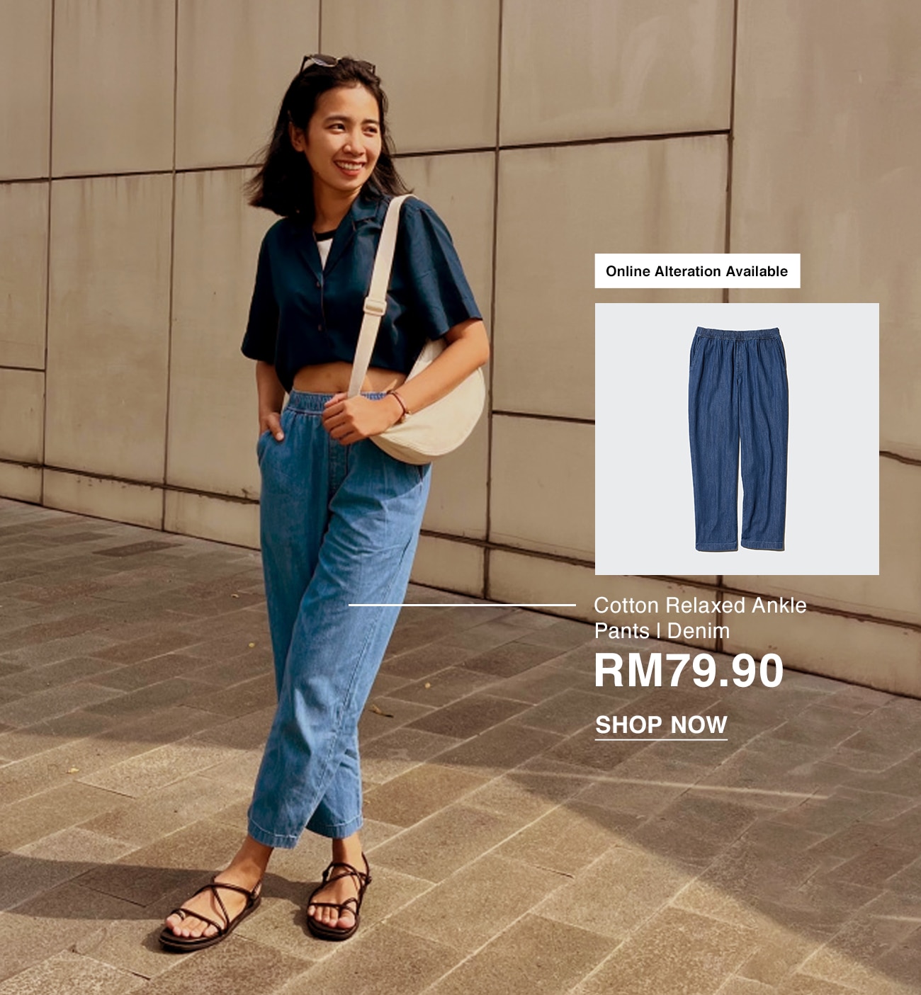 Cotton Relaxed Ankle Pants | Denim