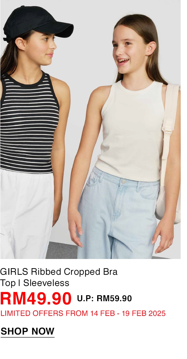 GIRLS Ribbed Cropped Bra Top | Sleeveless