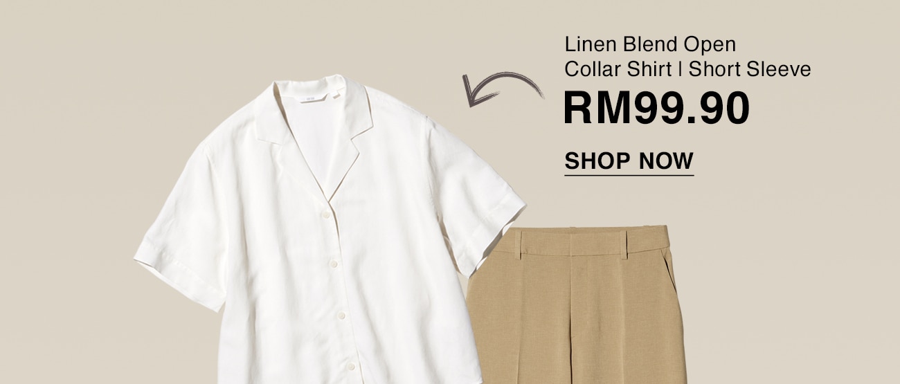 Linen Blend Open Collar Shirt | Short Sleeve