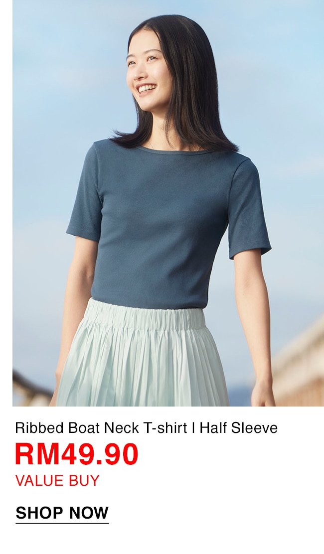 Ribbed Boat Neck T-shirt | Half Sleeve