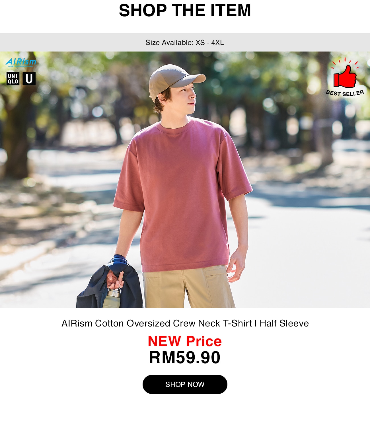 AIRism Cotton Oversized Crew Neck T-Shirt | Half Sleeve