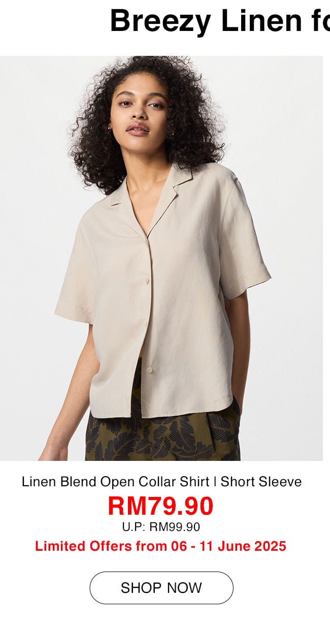 Linen Blend Open Collar Shirt | Short Sleeve