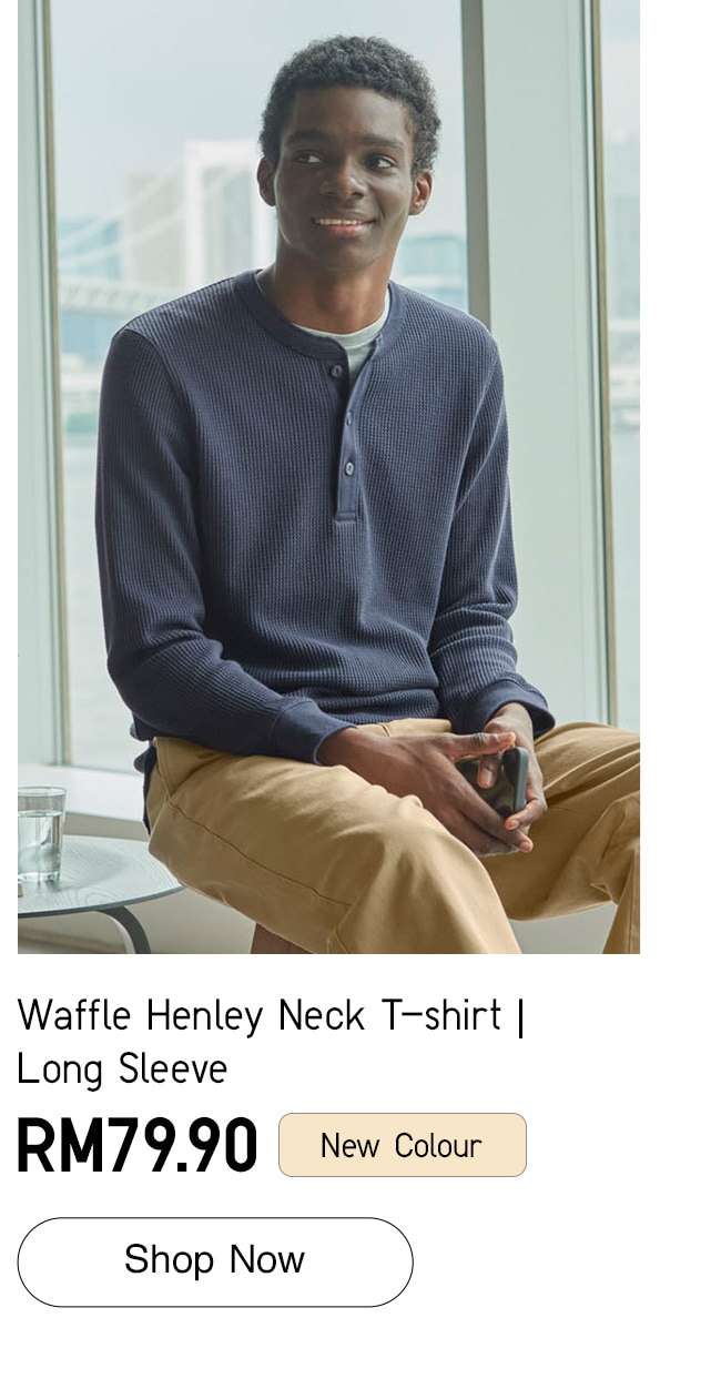 Waffle Henley Neck T-shirt | Long Sleeve