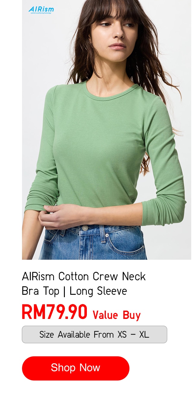 AIRism Cotton Crew Neck Bra Top | Long Sleeve