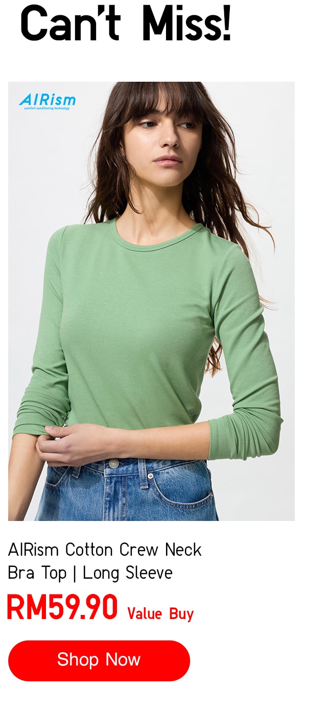 AIRism Cotton Crew Neck Bra Top | Long Sleeve