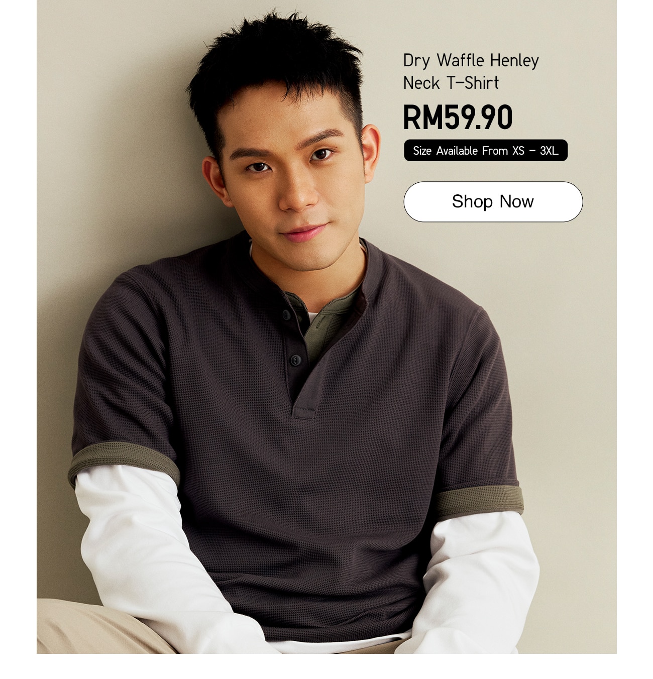 Dry Waffle Henley Neck T-Shirt