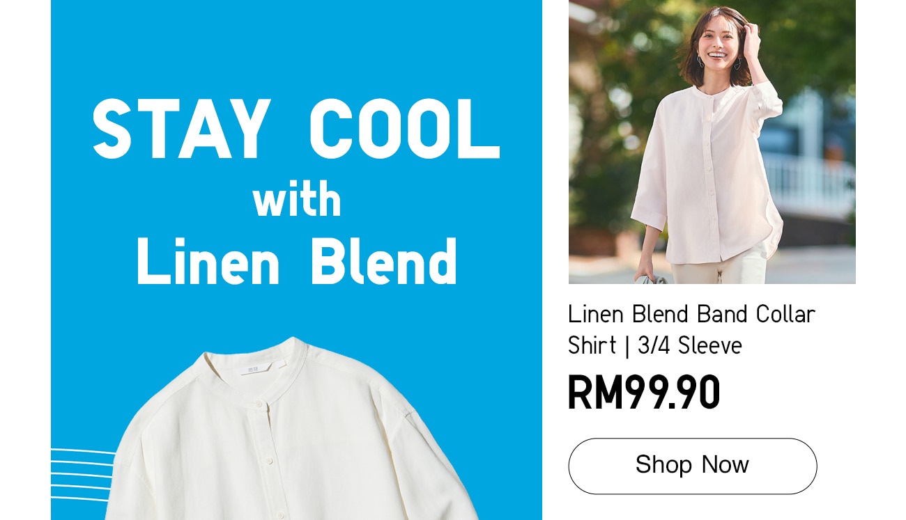 Linen Blend Band Collar Shirt | 3/4 Sleeve