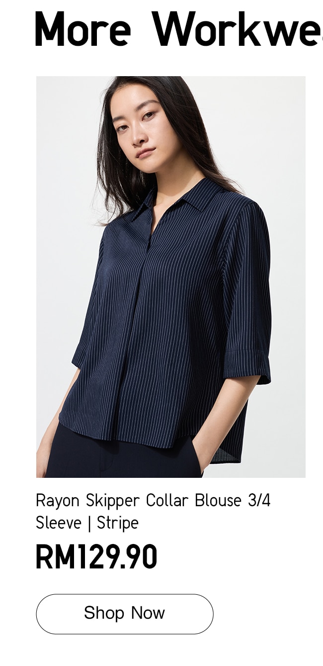 Rayon Skipper Collar Blouse 3/4 Sleeve | Stripe