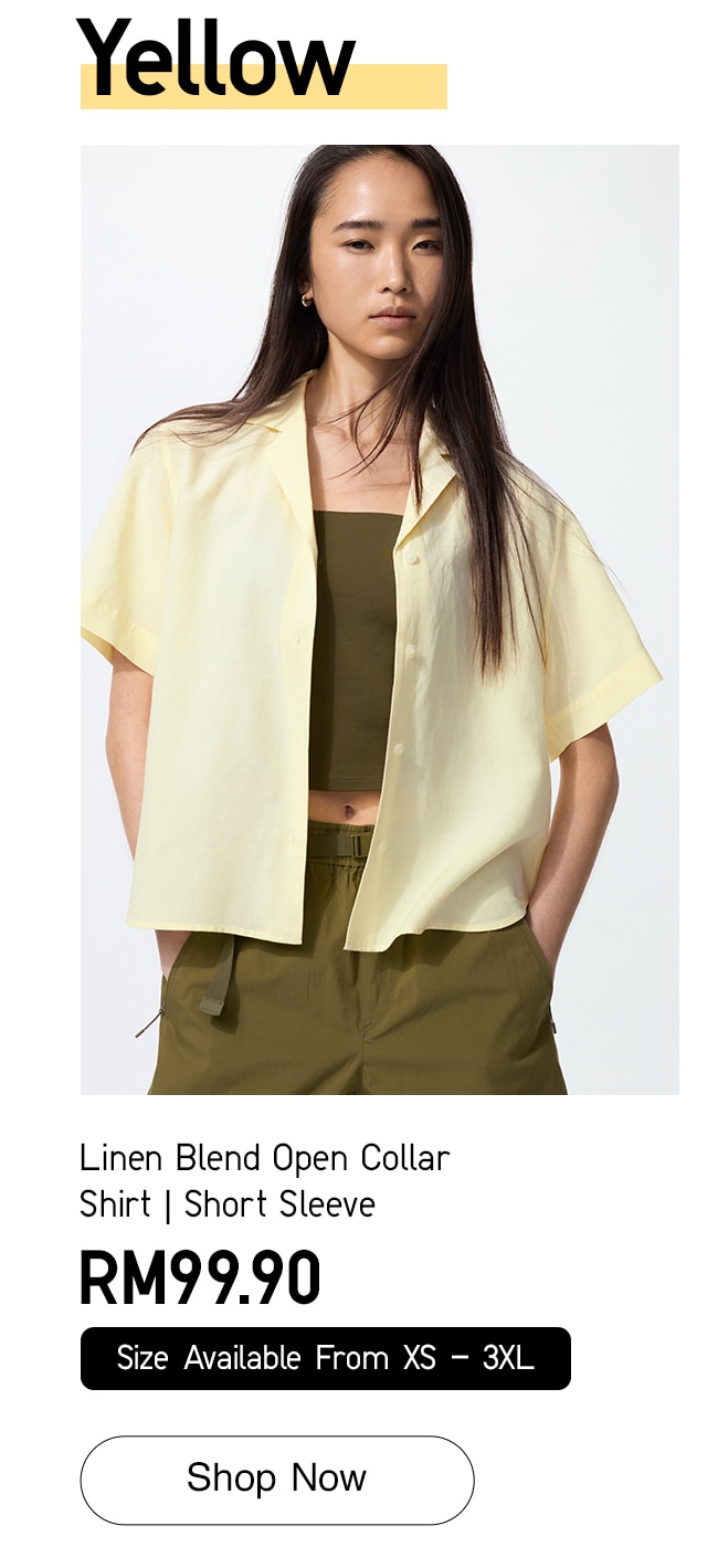 Linen Blend Open Collar Shirt | Short Sleeve