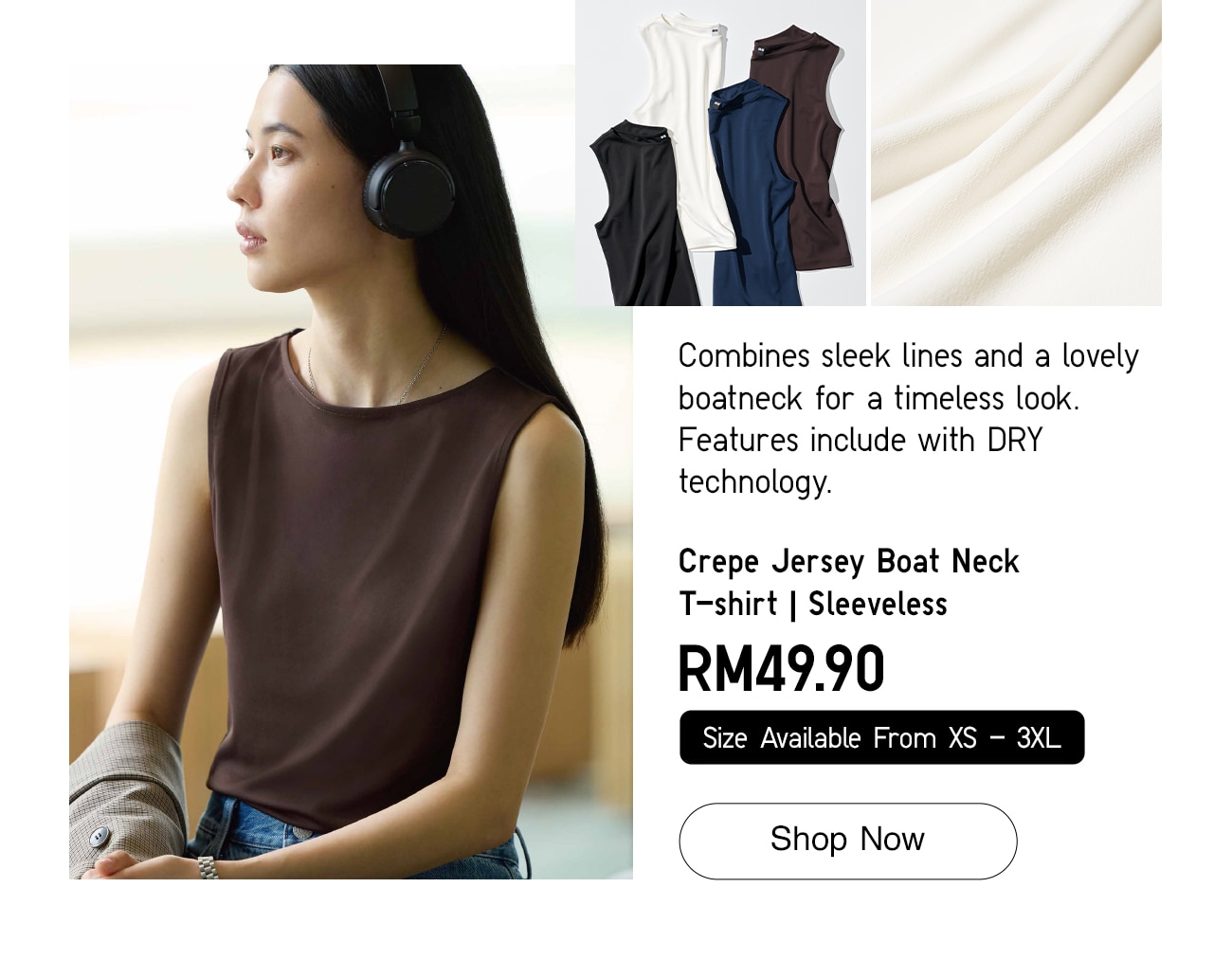Crepe Jersey Boat Neck T-shirt | Sleeveless