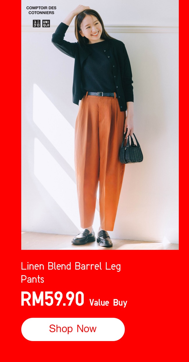 Linen Blend Barrel Leg Pants