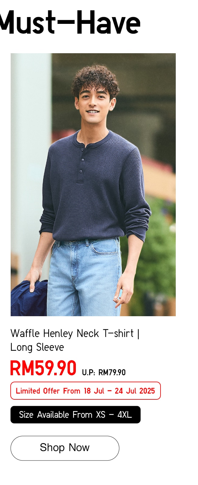 Waffle Henley Neck T-shirt | Long Sleeve