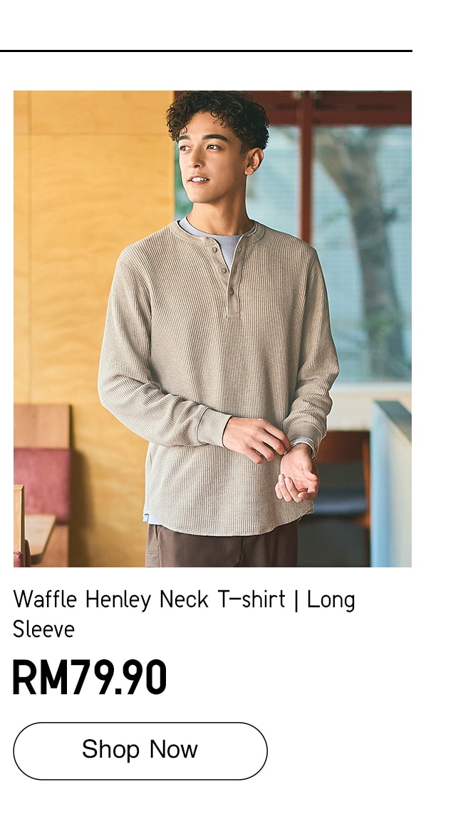Waffle Henley Neck T-shirt | Long Sleeve