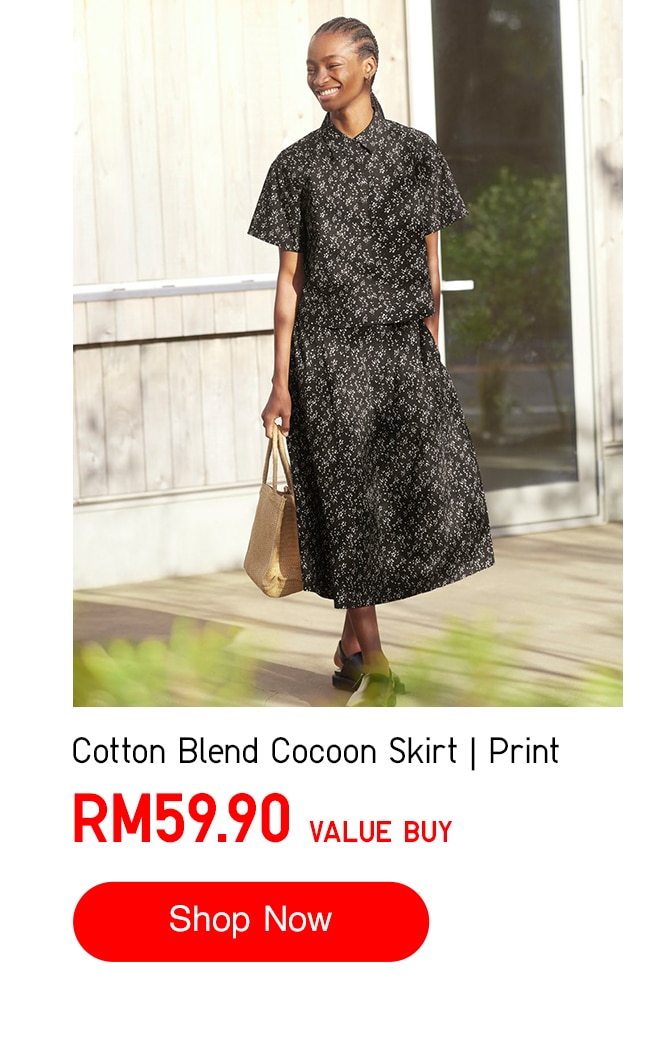 Cotton Blend Cocoon Skirt | Print
