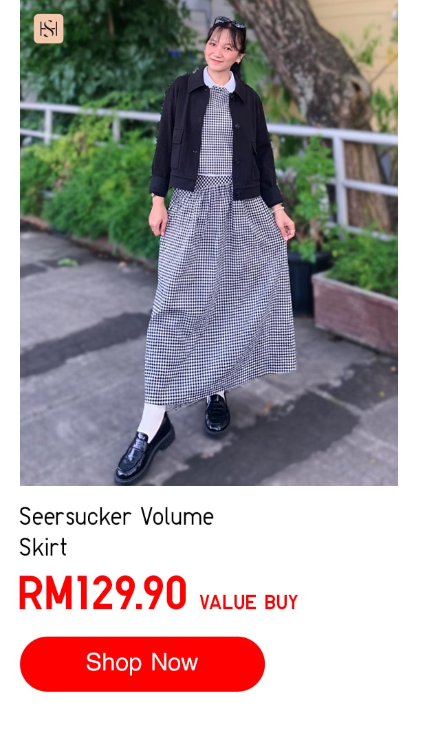 Seersucker Volume Skirt | Checked | Co-ord