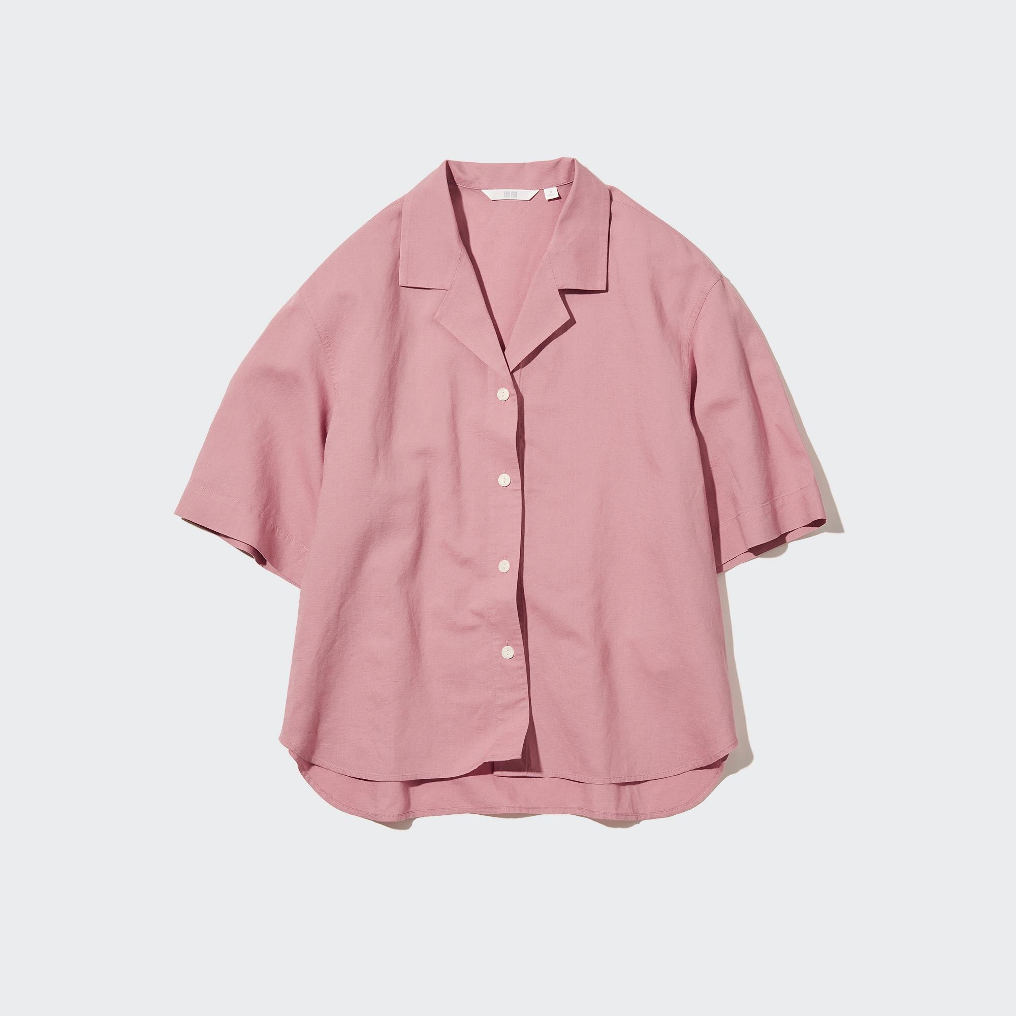 WOMEN'S LINEN BLEND OPEN COLLAR SHORT 