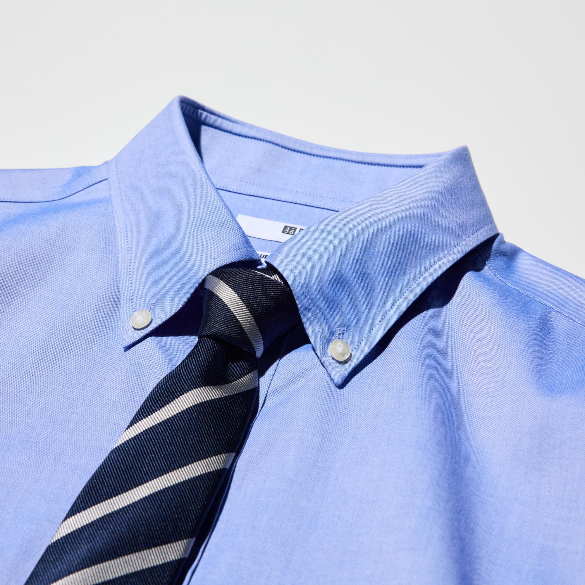The collar band height and collar shape are designed to look good with a necktie.