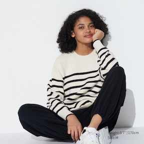 WOMEN\'S SMOOTH COTTON RELAXED STRIPED LONG SLEEVE CREW NECK SWEATER |  UNIQLO PH