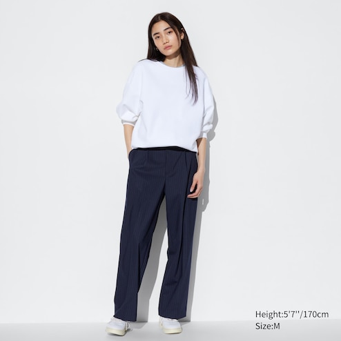 UNIQLO Belted Linen Rayon Wide Pants Navy Blue XS