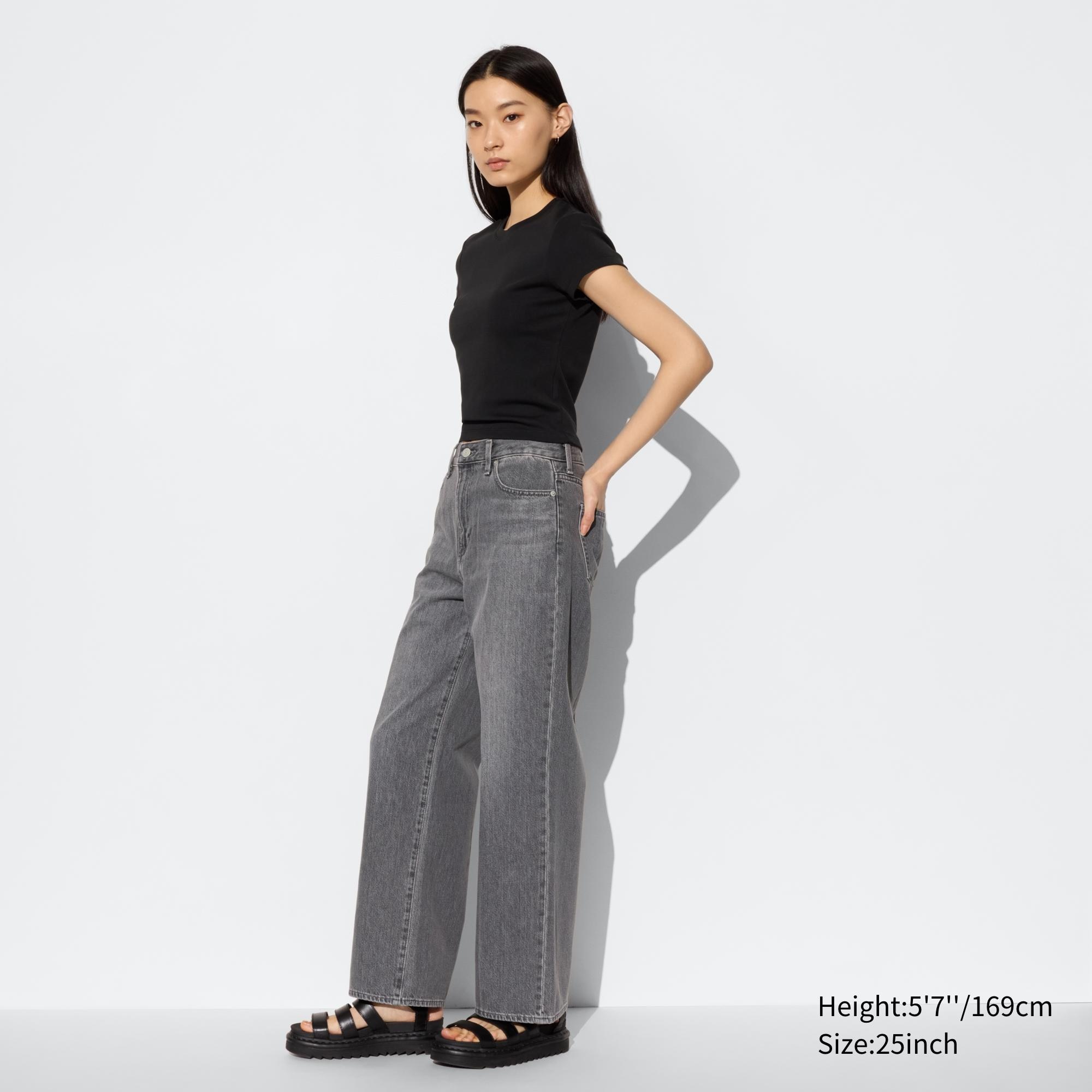 Uniqlo high rise wide straight sale jeans