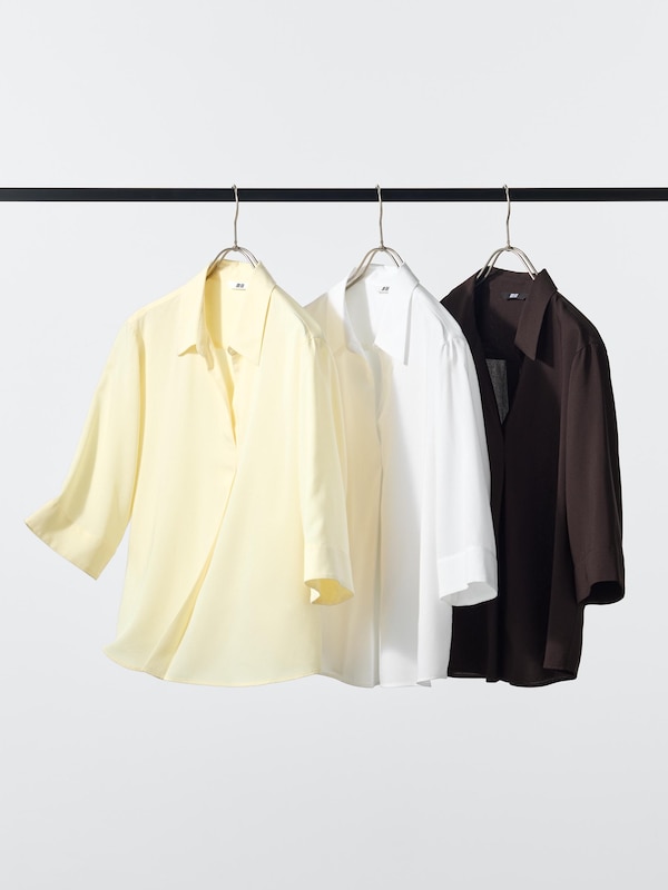 Rayon Skipper Collar 3/4 Sleeve Blouse