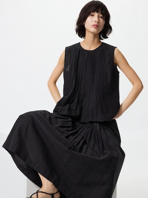 Linen Blend Pleated Blouse Sleeveless