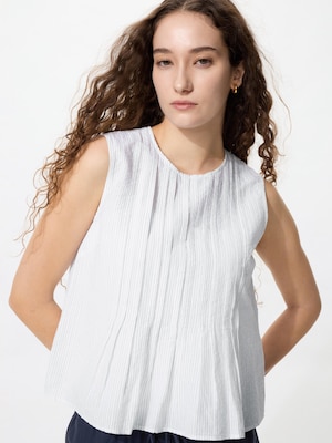 Linen Blend Pleated Blouse Sleeveless