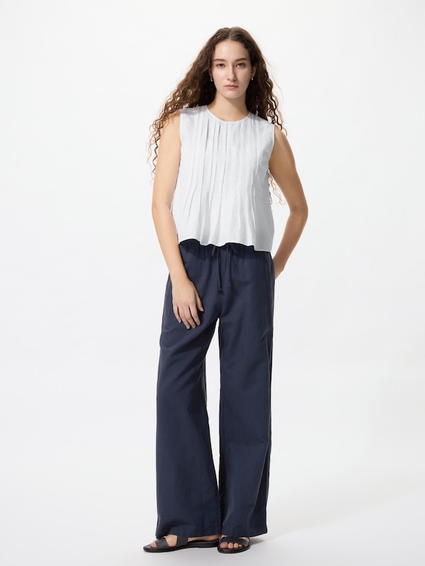Linen Blend Pleated Blouse Sleeveless